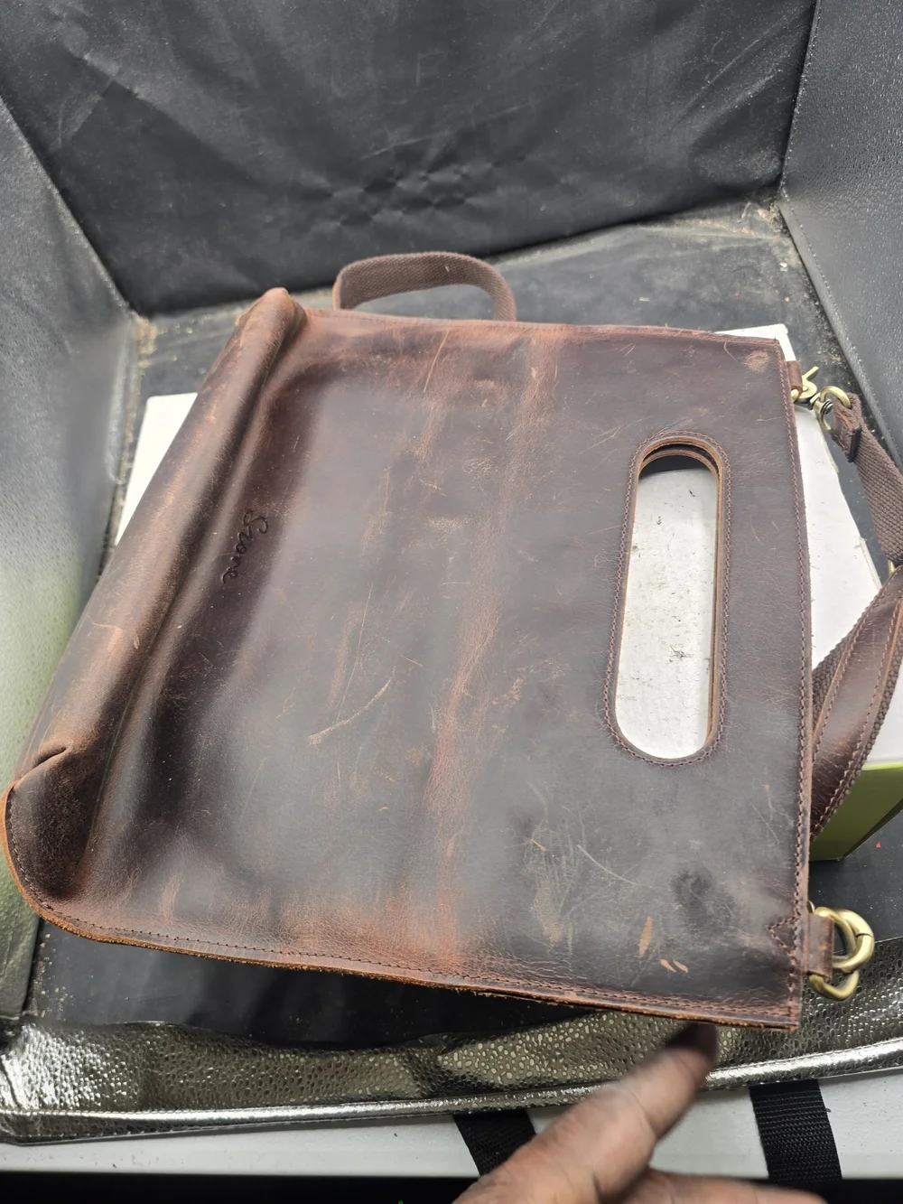 Leather Cosmetic Carry Case in Dark Brown
